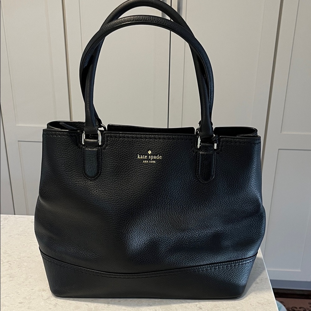 kate spade Black Pebbled Leather Tote with Gold Logo Excellent Condition